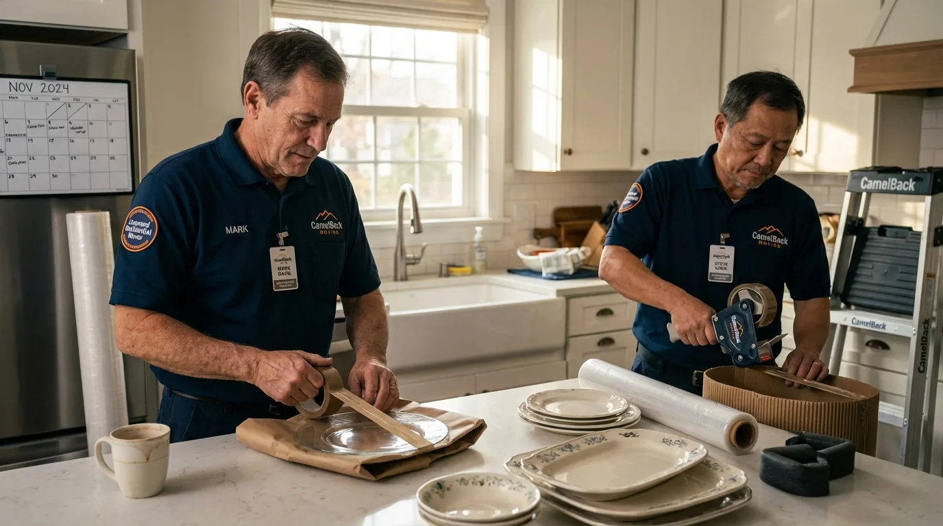 Professional crew packing kitchen dishware in Pawling, NY